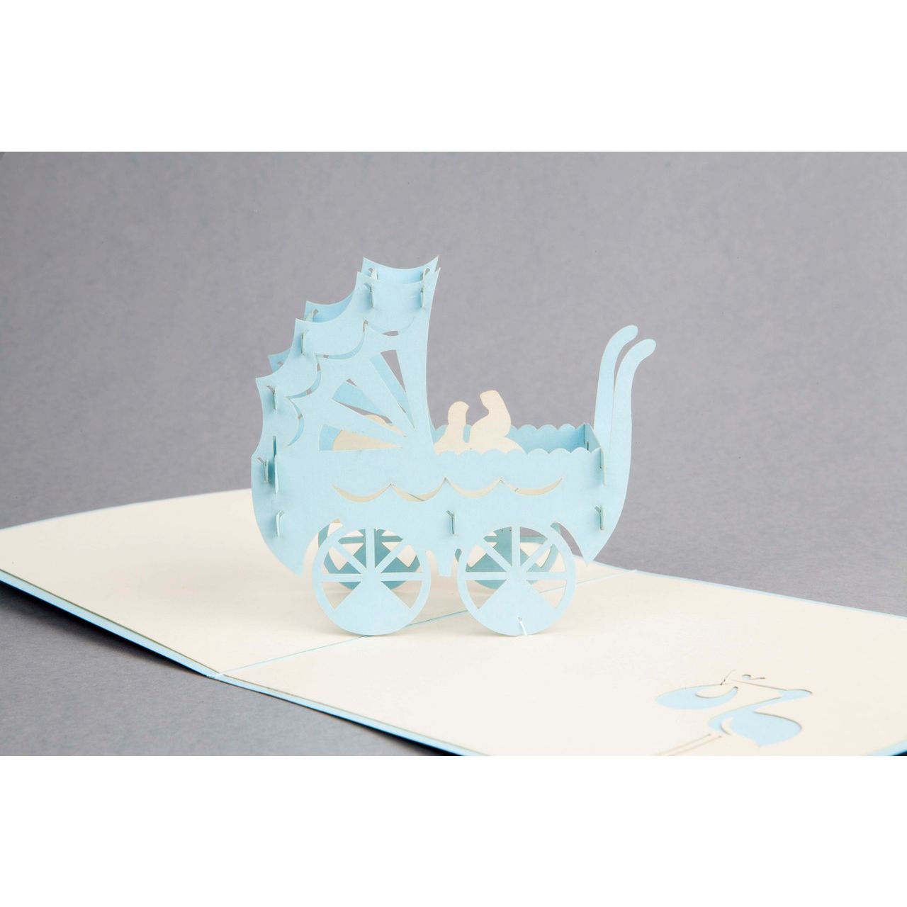 Glückwunschkarte pop-up Kinderwagen blau